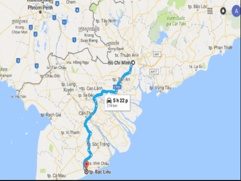 Bản đồ đường đi từ Sài Gòn đến Bạc Liêu