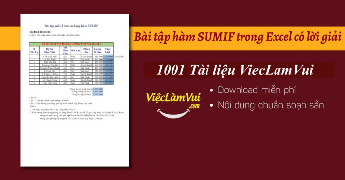 Bài tập hàm SUMIF trong Excel có lời giải