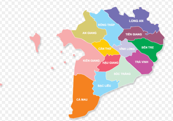 Bản đồ các tỉnh miền Tây Nam Bộ