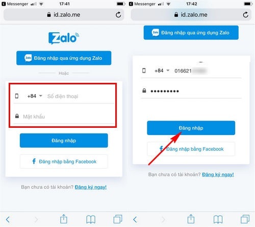 Đăng nhập tài khoản zalo trên điện thoại iPhone bằng Zalo web