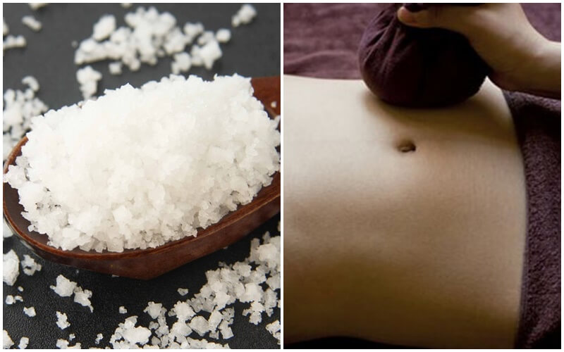                    Massage làn da bụng bằng muối ấm đơn giản tại nhà
