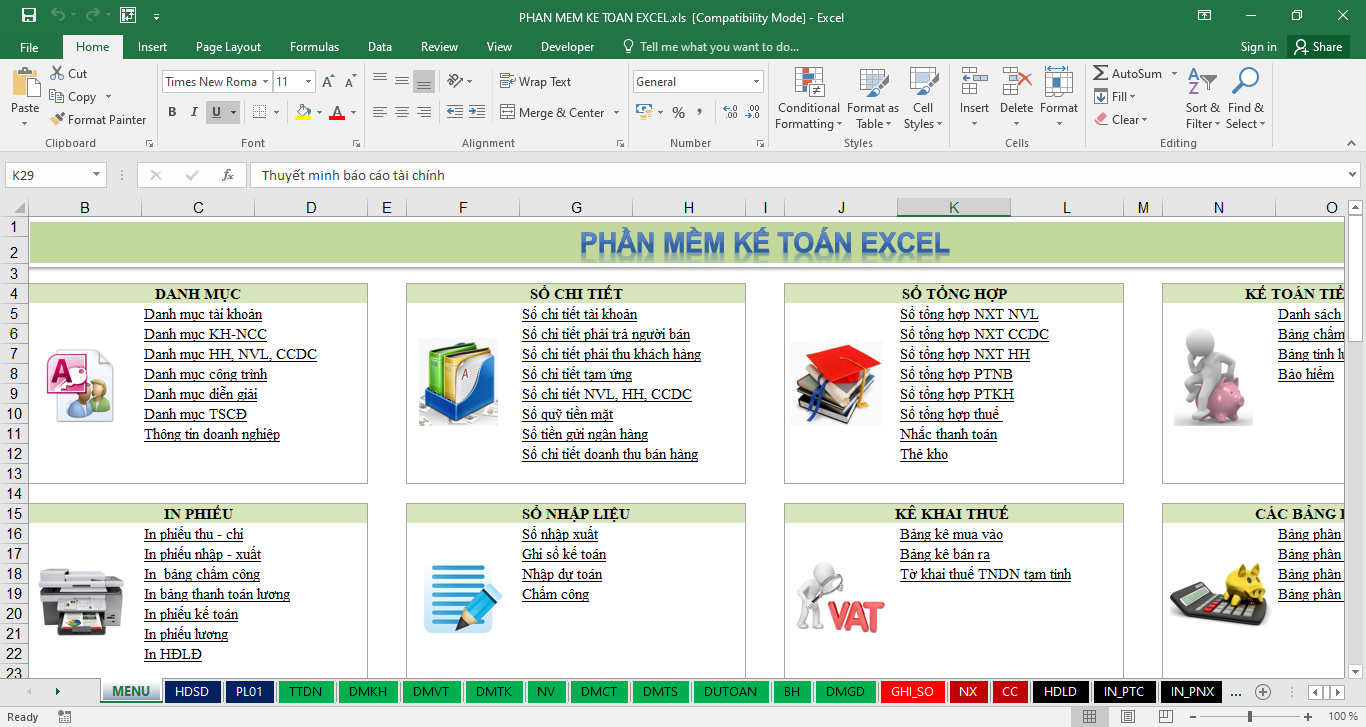Tải về miễn phí phần mềm kế toán Excel theo thông tư 133